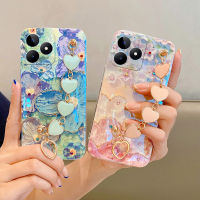 เคสโทรศัพท์สำหรับ Realme C53ภาพลายดอกไม้พลอยเทียมฝาครอบเนื้อนิ่ม TPU สร้อยข้อมือรูปหัวใจแฟชั่น