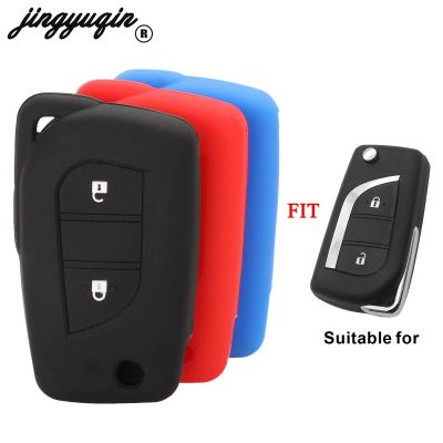 dfthrghd Jingyuqin For Toyota Hilux Corolla Fortuner RAV4 Silicone Car Key Cover Case Fob Flip Remote Key Case For 2 Buttons Car Styling