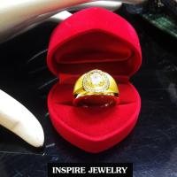 Inspire Jewelry ,แหวนประดับด้วยเพชรCZ เม็ดใหญ่หนึ่งเม็ดกลางฝังจิวเวลลี่แบบหนามเตย และล้อมเพชรรอบอีกชั้น งานสวย แบบร้านเพชร แบบร้านทอง ตัวเรือนหุ้มทองแท้ 24K พร้อมกล่องกำมะหยี่