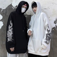 Chinese Style Dragon Print Hoodie Women Punk Sweatshirt Long Sleeve Oversized Streetwear  Casual Paired Clothes Kpop FERNAN