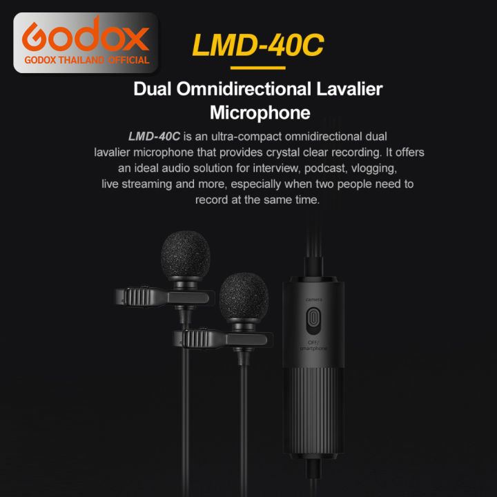 godox-microphone-lmd-40c-dual-omnidirectional-lavalier-camera-amp-smartphone-ประกันศูนย์-godox-thailand-3ปี