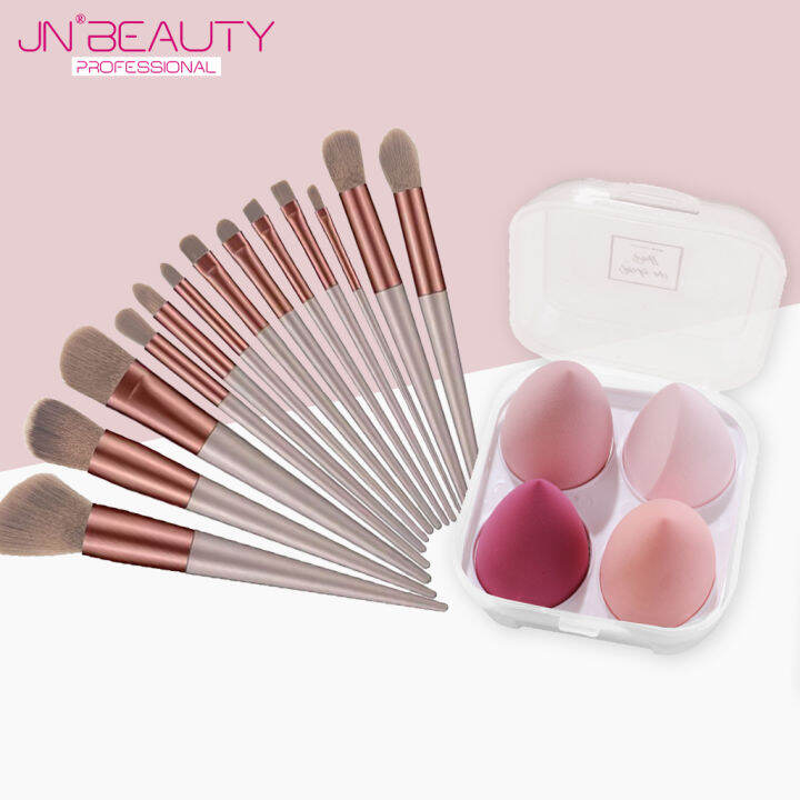 JN Beauty 13Pcs Brushes For MakeUp With Beauty Sponge 4Pcs Cosmetics