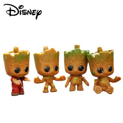 ZZOOI 4Pcs/set Marvel Guardians of The Galaxy Baby Groot Tree Man Avengers Tiny Cute Anime Action Figure Toys Model Toy Car Decoration