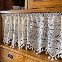 【YD】 Pastoral Cotton Thread Crochet Half Curtains Hollow Tassel Short Curtain Valance Cupboard Decorate