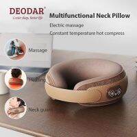 Deodar Multi-Functional Portable Adjustable Ergonomic Electric Massage Neck Pillow for Home Airplane Car Train Outdoor Travel