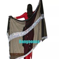 Wholesale New Womens Belly Dance Costume Performance Scarf Veil Big Size Sequin Hand Scarf Stage Dancewear Scarves Malaya Shawl