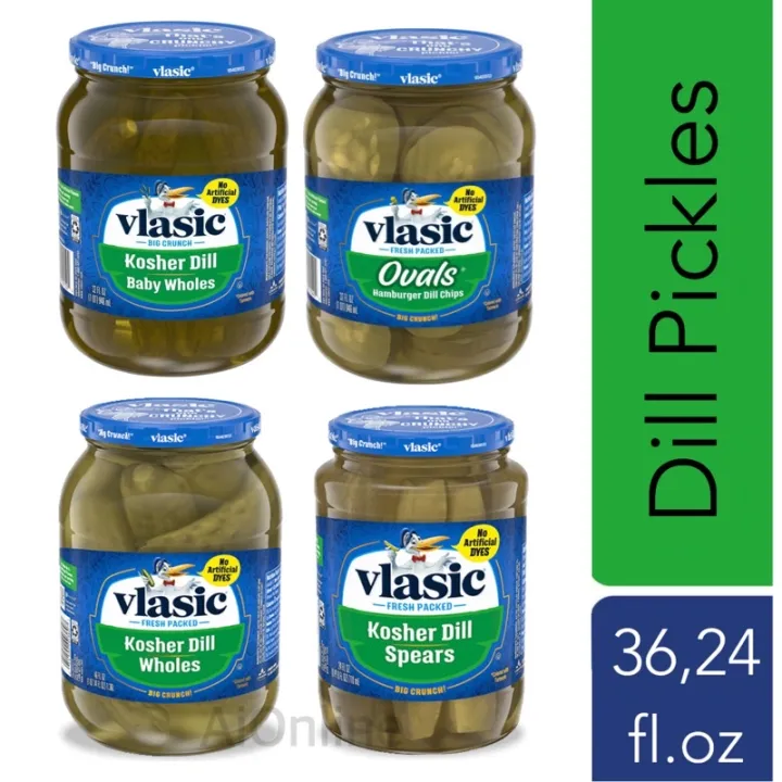 Vlasic Kosher Dill Pickles Wholes, Baby Wholes, Hamburger Ovals Dill