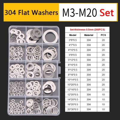 Thickness 0.5/0.8/1mm Ultra Thin Flat Washer Set 304 Stainless Steel Adjusting Plain Gaskets High Strength Nails  Screws Fasteners