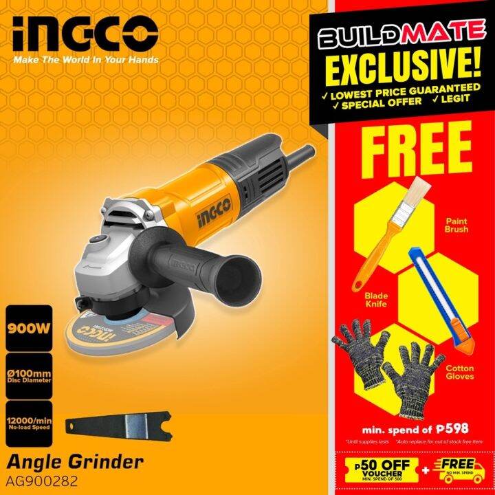 INGCO 900W Angle Grinder 4 inches 100mm with Toggle Back Switch