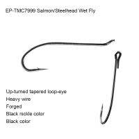 100pcs Eupheng EP-TMC7999 Salmon Steelhead Wet Fly Fishing Hook Black Nickle Up-turned Tapered Loop Eye