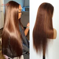 Brown Hair Lace Frontal Wig 100% Human Hair Wigs 13X4 Transparent Lace Arabella Remy Pre Plucked Bleached Knots Straight Wig