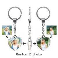 【CW】♈❏  Custom keychain with personalized photo sided heart female car family gift fashion crystal glass