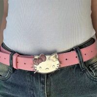 Sanrio Hello Kitty Girl Belt Cartoon Cute Sweet Candy Colors Rhinestone Pink Girl Heart Versatile Leather Belt Creative New