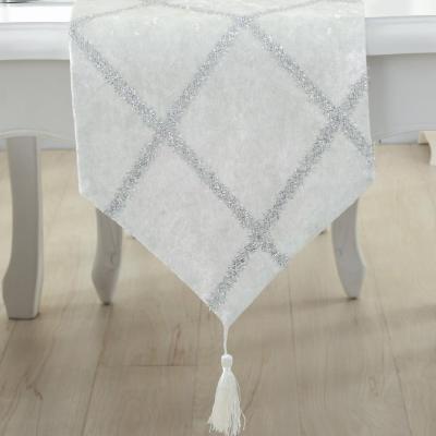 Fashion Diamond Shaped Stripes Table Runner Lattice With Wedding Dinner Tassels Velvet Tablecloth Decorative Party F5V5