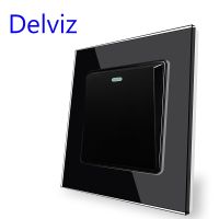 Delviz Toughened Glass Panel TV computer switch 86mmx86mm Black 1 Gang 2 Way Push Button Switch Crystal 16A Wall Power Switch