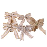 Wedding Home Textile Decor Jute Burlap Bow Ties DIY Handmade Crafts White Lace Bowtie Christmas Birthday Party Gift Box Decor Electrical Connectors