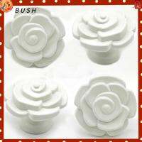 BUSH 4Pcs กุหลาบขาว ลูกบิดลิ้นชักลิ้นชัก พร้อมสกรูยึด สังกะสีอัลลอยด์ ที่จับเฟอร์นิเจอร์ ถอดเปลี่ยนได้ ตู้เสื้อผ้าตู้เก็บของ สำหรับตู้เสื้อผ้าโต๊ะเครื่องแป้งข้างเตียง