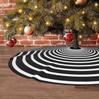 48inch Merry Christmas Tree Skirt Ornament White and Black Cirle Layers Tree Skirt for Xmas Decorations Navidad New Year