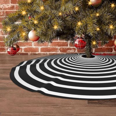 48inch Merry Christmas Tree Skirt Ornament White and Black Cirle Layers Tree Skirt for Xmas Decorations Navidad New Year