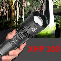 Camping &amp; Hiking Torch Light XHP100คุณภาพสูง9-CoreไฟฉายLedไฟฉายแบบปรับขยายได้ยูเอสบีชาร์จได้18650 Power Bโคมไฟฟังก์ชันไฟฉาย