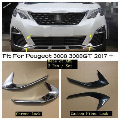 โคมไฟไฟตัดหมอกหน้าโครเมียม/คาร์บอนไฟเบอร์แต่งเคสโทรศํพท์ลายทางคิ้วสำหรับอุปกรณ์เสริม Peugeot 3008 5008 GT 2017 - 2020
