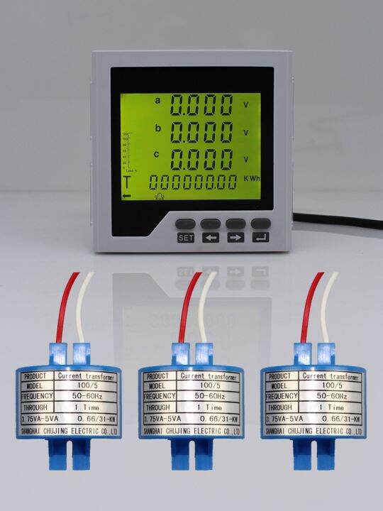 3 Phase LCD Multifunction Meter Power Factor Power Energy Kwh AC450V Ammeter Voltmeter Watmeter