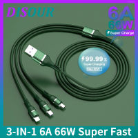 DISOUR Original 3 In 1 Fast Charging Cable Type-C/micro Usb/lightning 6A 66W Super Fast Charger Data Line สำหรับ Huawei Vivo Xiaomi Infinix iPhone วัสดุอลูมิเนียมอัลลอยด์