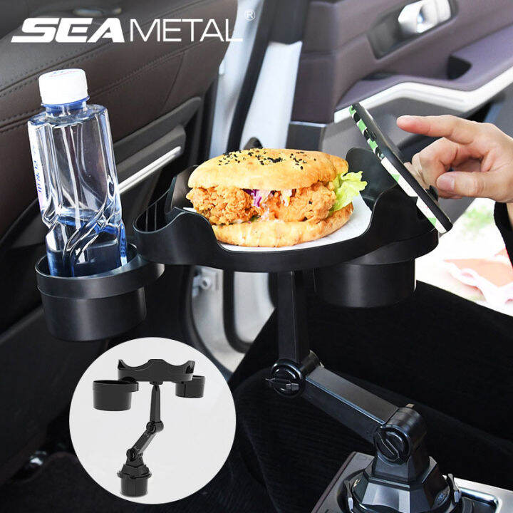 SEAMETAL Car Food Tray 360°Swivel Car Storage Tray Folding Dining Table