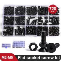 200/280/425/720 buah M2 M3 M4 M5 Hex soket segi enam kepala baut sekrup datar Kit mur DIN7991 Set baja hitam kelas 10.9