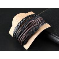 2021 Vintage 4pcssets Black Brown Multilayer Leather celet Men Fashion Weave Handmade Rope Wrap celets &amp; Bangles Jewelry