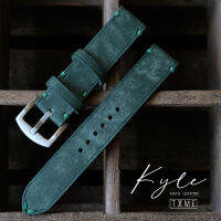 สายนาฬิกาหนังhandmade รุ่น Kyle หนังวัว PUEBLO สีเขียว  Green มีการทำTexture จากโรงฟอกประเทศอิตาลี 18มม 20มม 22มม 24มม. พร้อมส่ง อย่างรวดเร็ว จากไทย