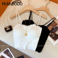 PEAR DODO ลูกไม้เกาหลีสายคล้องพาดไหล่ปรับได้เสื้อกล้ามสายรัดสั้นสำหรับผู้หญิง