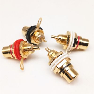 PURELINE 1pair Gold plated RCA Jack Connector Panel Mount Chassis Audio Socket Plug Bulkhead with NUT Solder CUP Wholesale 2pcs