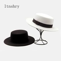 14Color Classic Solid Color Felt Fedoras For Women Men Artificial Wool Blend Jazz Cap Wide Brim Simple Church Derby Flat Top Hat