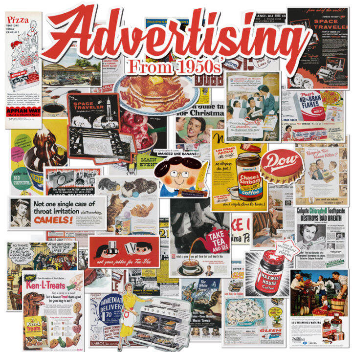 (PREMIUM DESIGNER STICKER) 38pcs VINTAGE ADVERTISEMENT 1950 Vinyl Decal