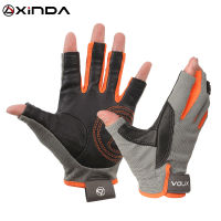 XINDA Professional กีฬากลางแจ้ง Half Finger Cowhide ถุงมือปีนเขา Rock Climb Downhill เดินป่า Anti Slip สวมถุงมือทน