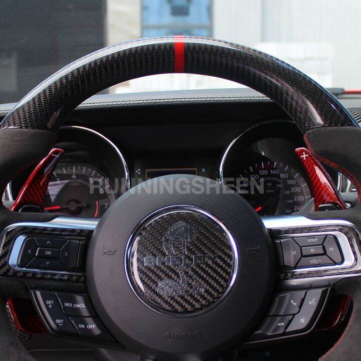 Car Real Carbon Fiber Steering Wheel Paddle Shifters For Ford Mustang