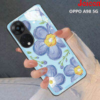 เคส OPPO A98 5G เคสลูกบอลลายดอกไม้สีน้ำเงินม่วงสวยสง่าฝาครอบกระจกเทมเปอร์ป้องกันรอยถลอกเลนส์กล้องปกป้องกล้องขอบหลังกันกระแทก