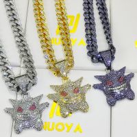 Hip Hop Cartoon Ghost Pendant With Iced Out Bling Rhinestone Cuban Chain Choker Necklace For Men Women Fashion Gothic Jewelry Fashion Chain Necklaces