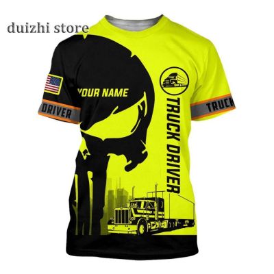 Truck Driver Green Customized Name N Flag For Trucker Man 3D All Over Printed Clothes Style 3D T Shirt Fully sublimated short sleeves SizeS-5XL