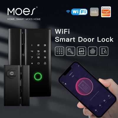 MOES ที่ล็อคประตูรีโมทคอนโทรลแอพนำสมัย Wifi ชุดกุญแจล็อคกุญแจกลกลางแจ้งรหัสผ่านโดยใช้ลายนิ้วมือปลดล็อคแบบอิเล็กทรอนิกส์ค่า USB