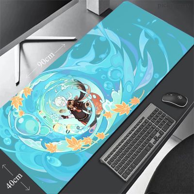 Genshin Impact Mouse Pad แผ่นรองเมาส์สำหรับเล่นเกม โต๊ะทำงานพรมแป้นพิมพ์ แผ่นรองเมาส์น่ารักอะนิเมะ แผ่นรองเมาส์คอมพิวเตอร์ 900x400