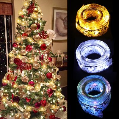 Festoon ไฟสายไฟเส้น LED,อุปกรณ์ประดับต้นไม้คริสต์มาสสำหรับคริสมาสต์ในบ้านริบบิ้นโบว์ไฟตกแต่งวันหยุดโคมไฟปีใหม่