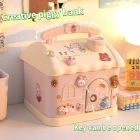 Cute Piggy Bank Anime Cartoon Square Money Boxes Piggy Bank with Lock and Key for Notes Children Xmas New Year Gift 2023