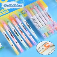 6 ชิ้น/เซ็ต Double Tip Highlighter Macaron สี Manga Markers ปากกาหลากสีสมุดบันทึกเครื่องเขียนอุปกรณ์สำนักงานนักเรียน