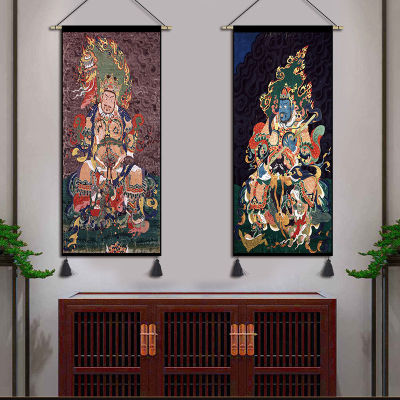สไตล์จีนสี่กษัตริย์สวรรค์พรมแขวนประตูพระเจ้าแขวนภาพวาดล็อบบี้ห้องนั่งเล่นจิตรกรรมตกแต่งบาร์บ้าน Stylepengluomaoyi