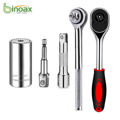 Binoax Universal Socket Grip with 38 inch Ratchet Wrench Multi-Function Self-Adjusting Socket with Power Drill Adapter Tool