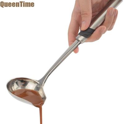 2021QueenTime Stainless Steel Spout Ladle Pouring Soup Spoon Long Handle Sauce Scoops For Cooking Creative Tableware Kitchen Tool