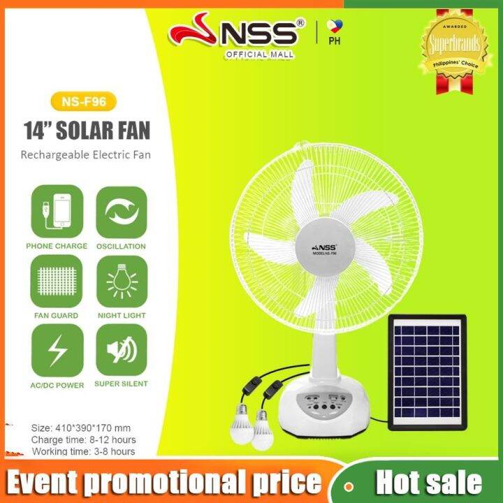 Nss Solar Fan Rechargeable Fan W Solar Panel Solar Electric Fan