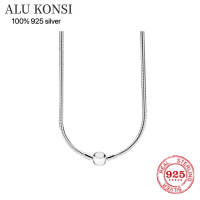 Original 925 Sterling Silver pan Necklace Clasp Snake Chain Necklace Fit Bead Charms For Women fashion Jewelry